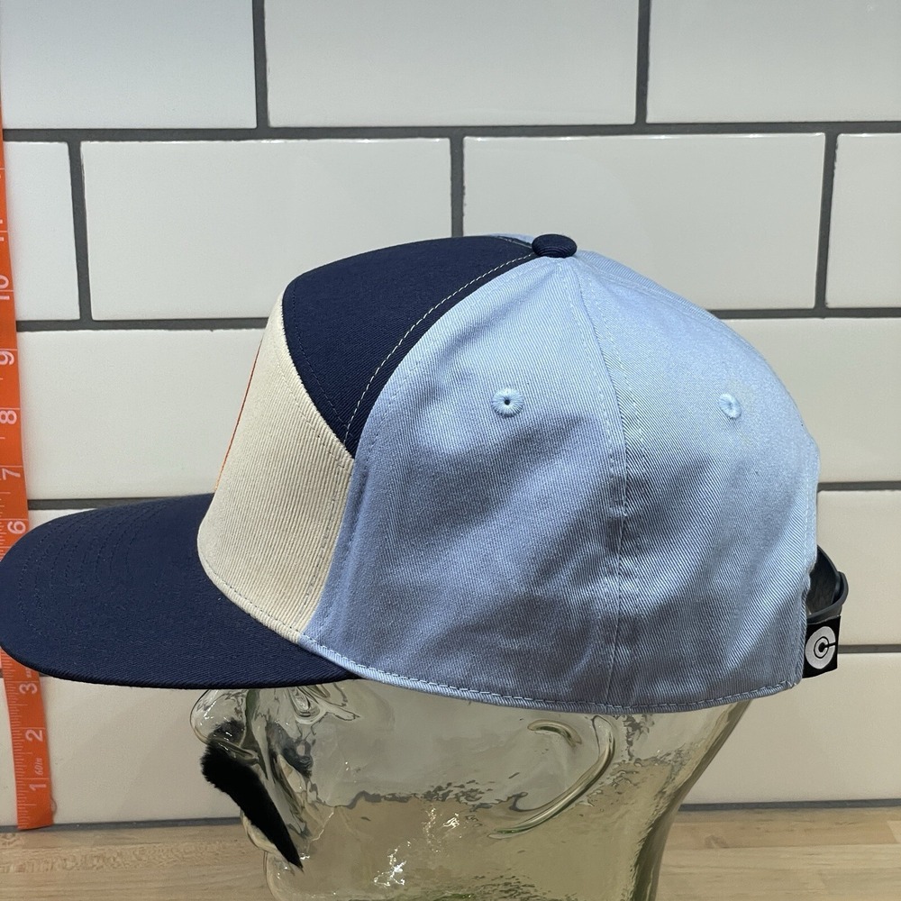 Mens Hat Colorblock RARE embroidered Blue Cream Orange Patch Headset Pilot Drone - Picture 8 of 11